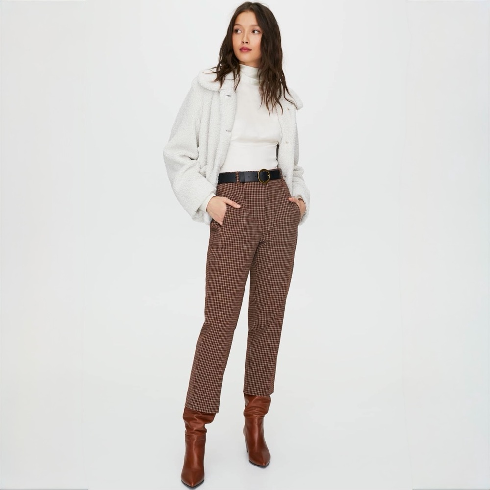 Wilfred Brown Micro Check High Rise Cropped Trousers Tie Waist Size 0